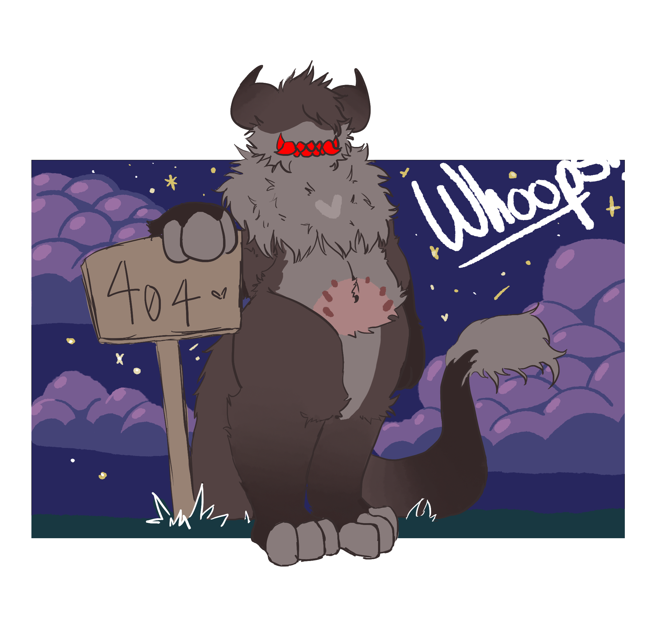 My character holding an error 404 sign.